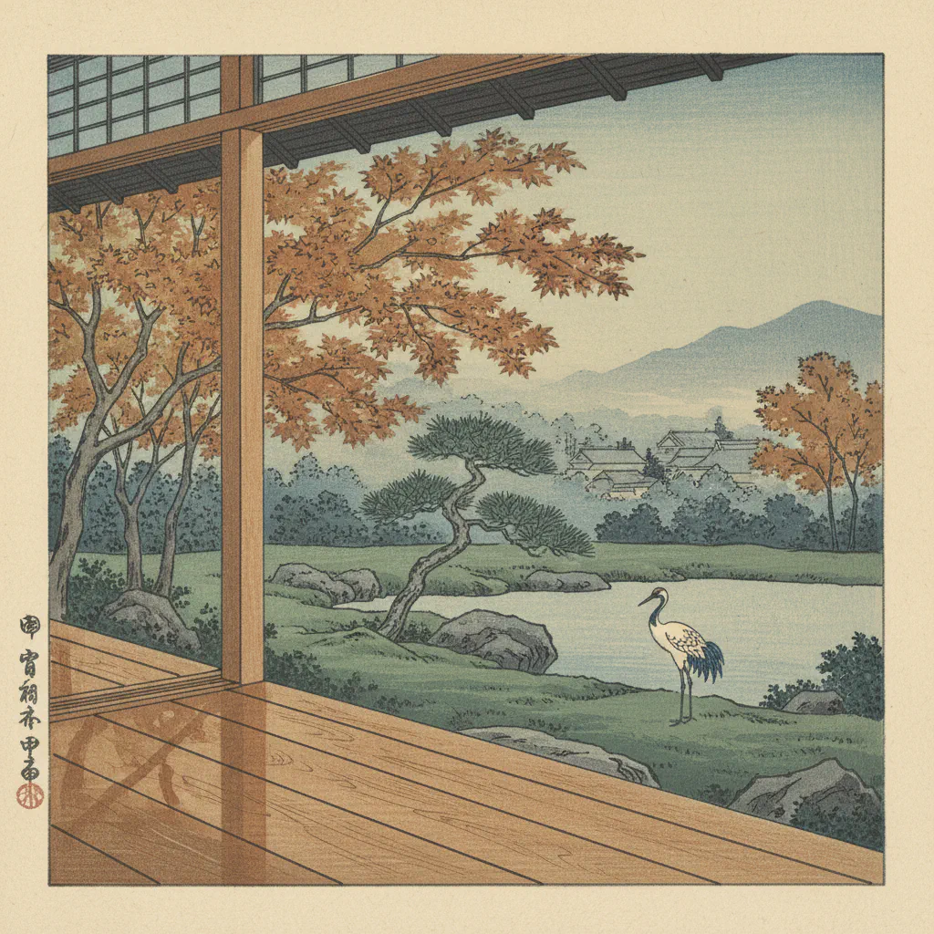 縁側に差し込む柔らかな朝の光と静けさ