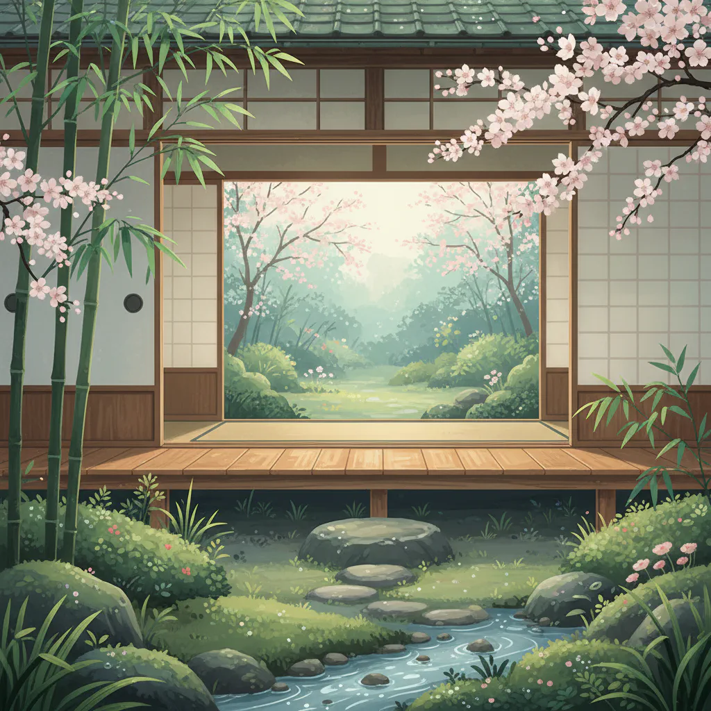 柔らかな明るみに包まれた縁側の静かな情景