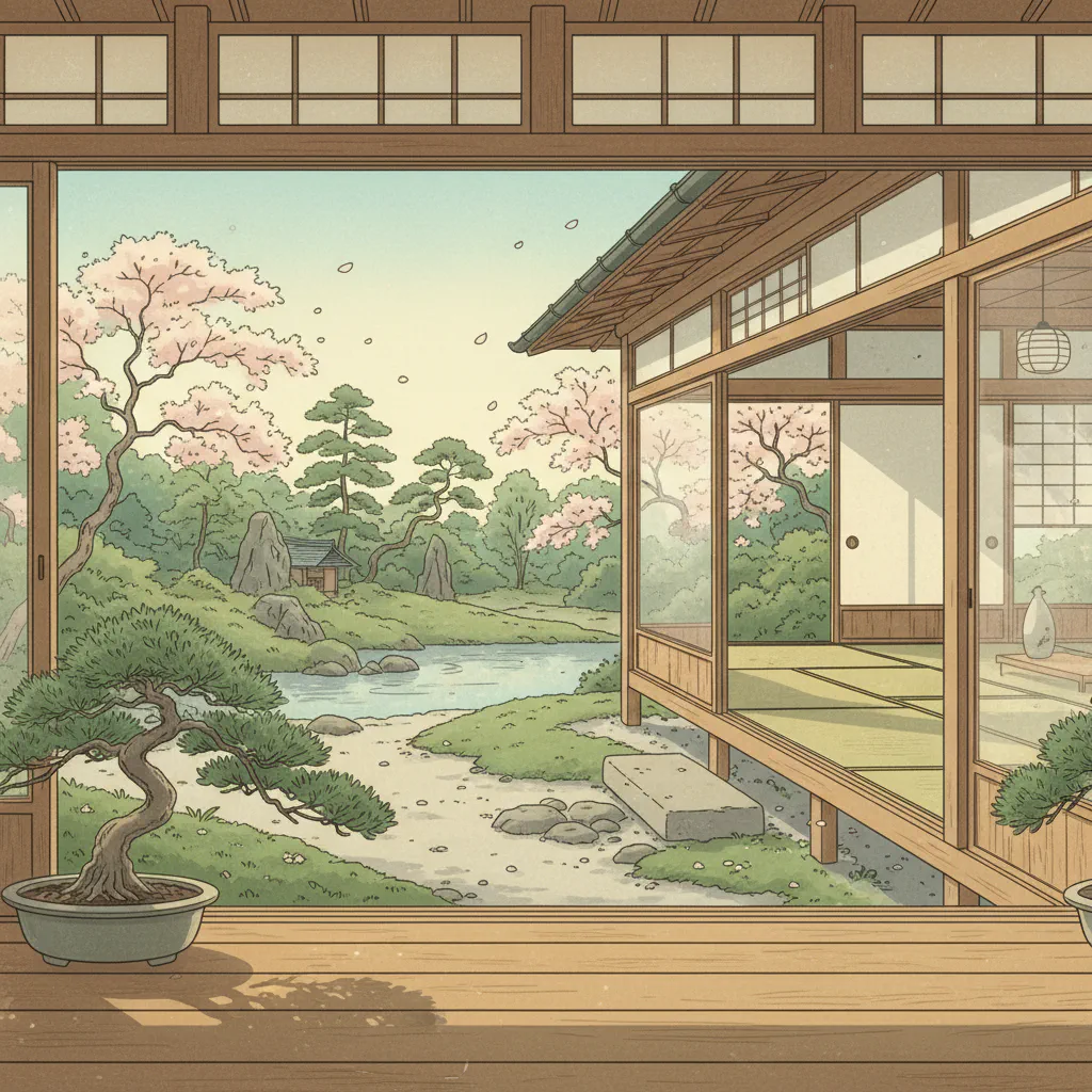柔らかな明るみが漂う静かな日本の縁側の情景