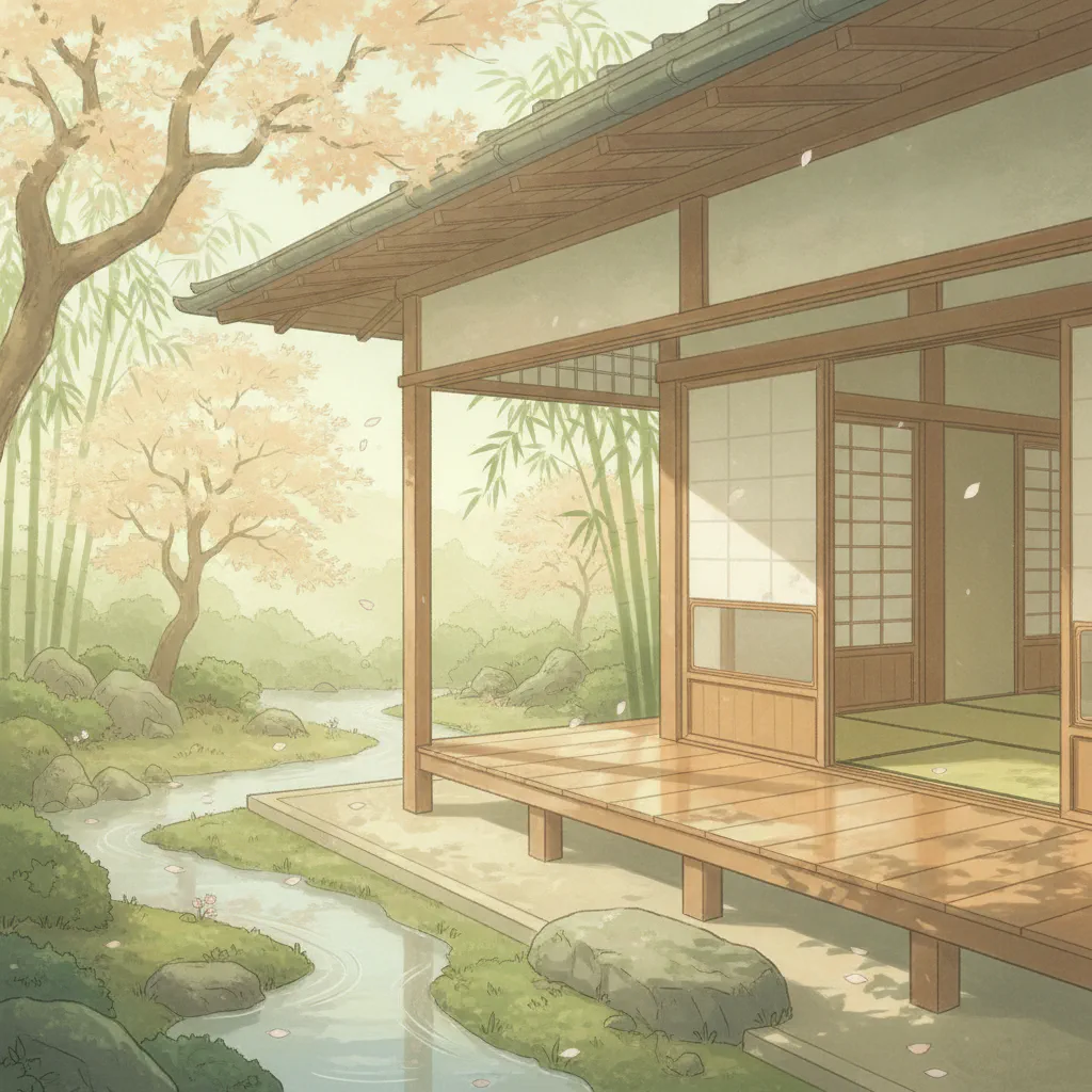 柔らかな明るみが広がる縁側の情景。