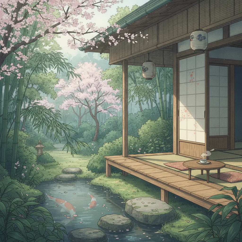 柔らかな光が差し込む、日本の縁側の風景。