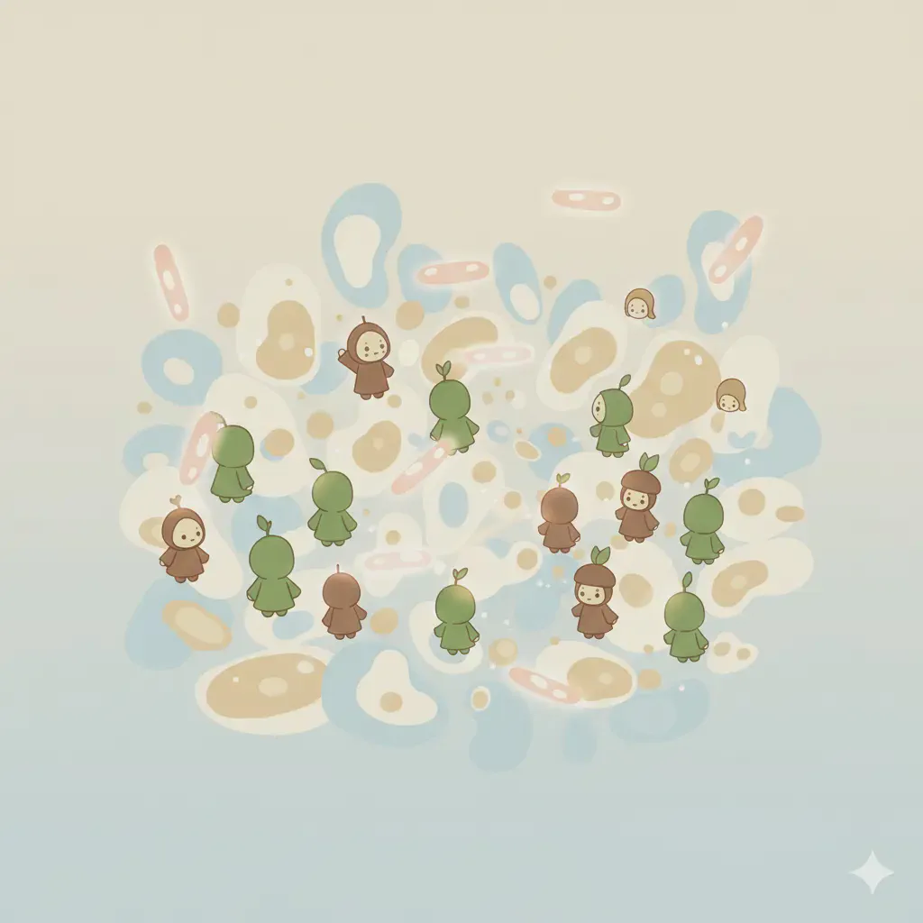 短鎖脂肪酸と腸内細菌の関係を象徴する、静かな腸内イメージの抽象図。