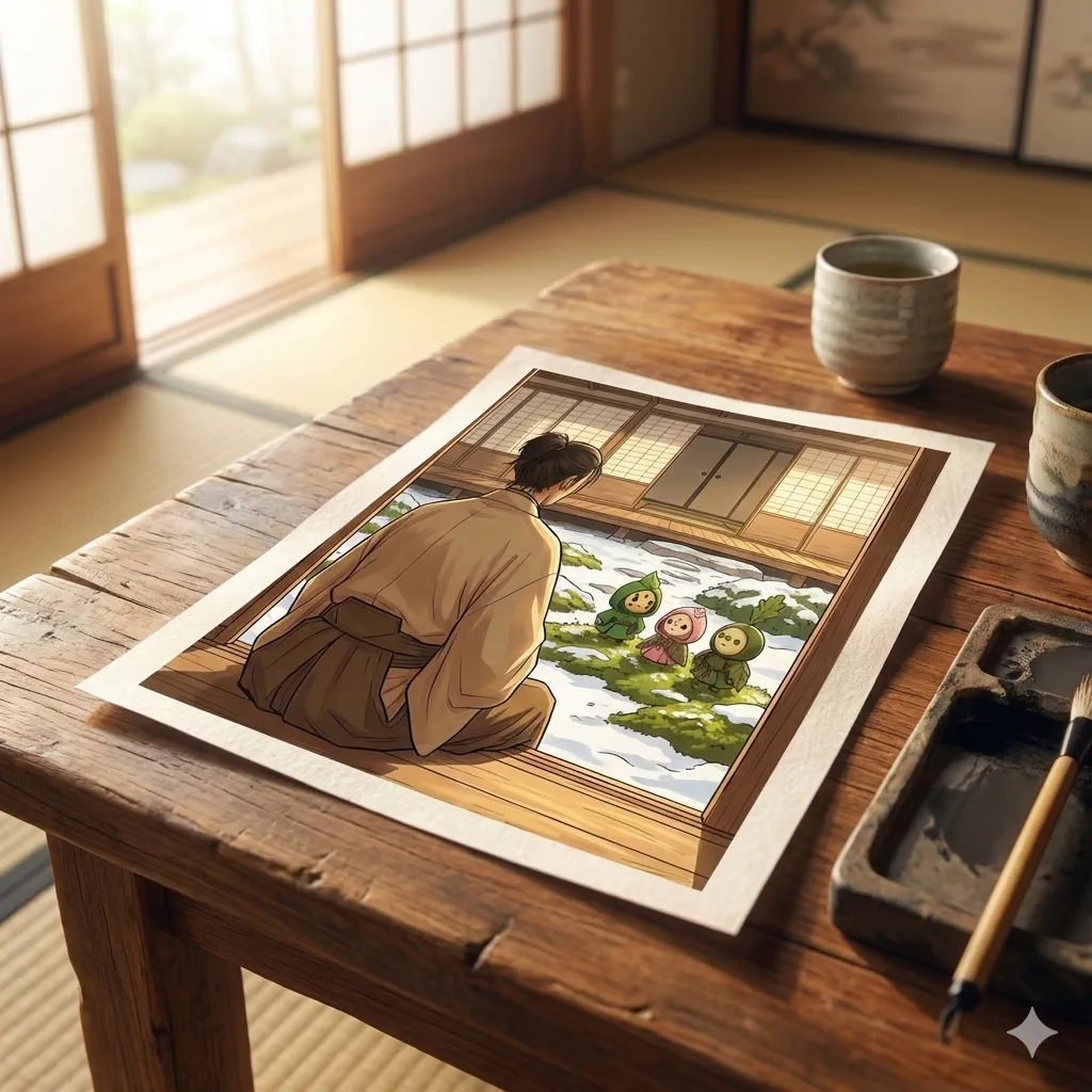 暖かい光の中で本を読む人のシルエット