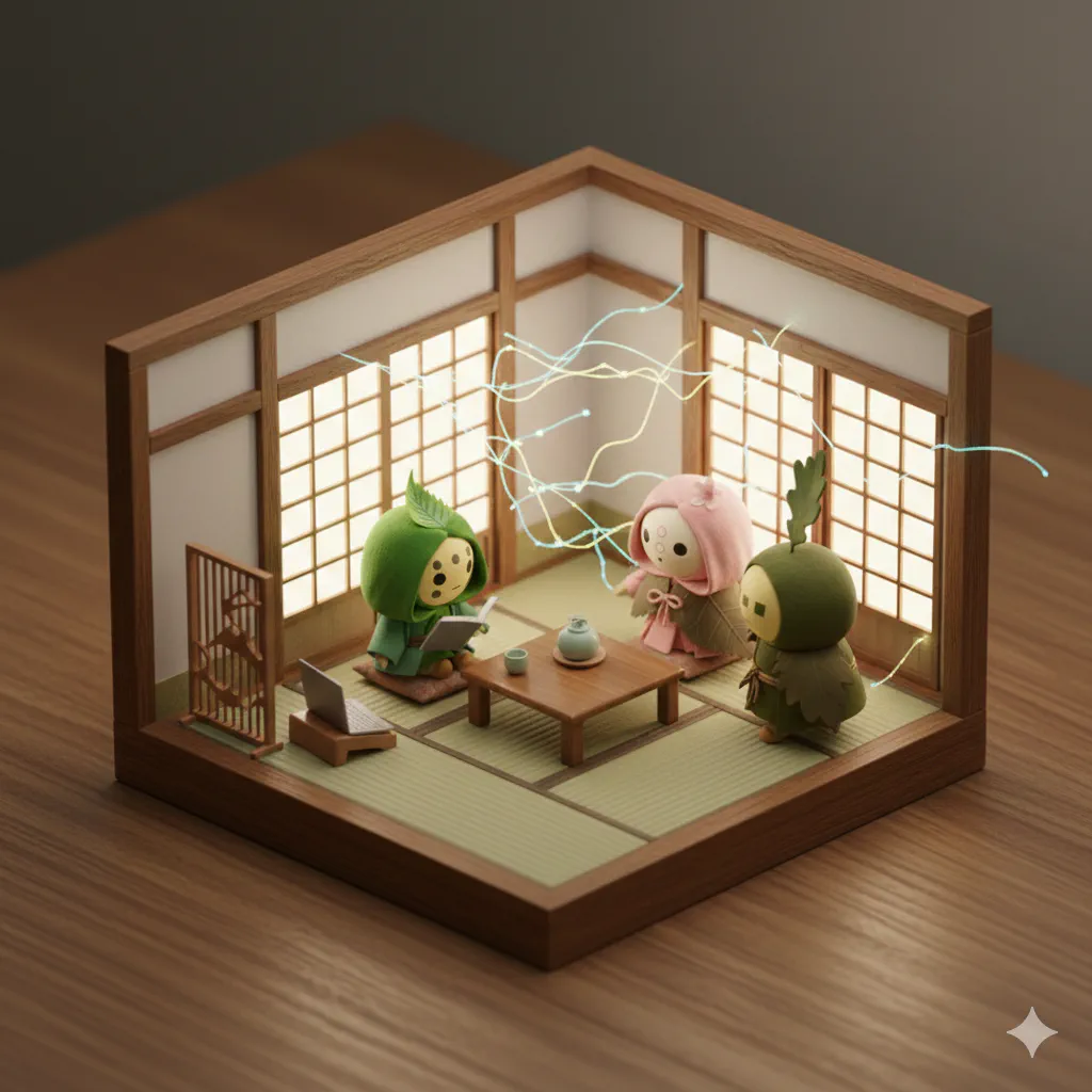 夜の屋敷に静かに通る見えない神経線のイメージ